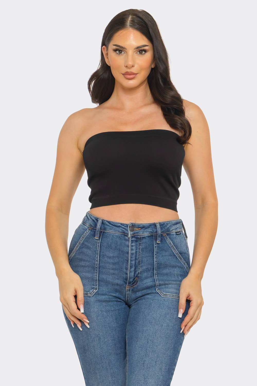 Strapless Ribbed Bandeau Crop Top Seamless Tube Top