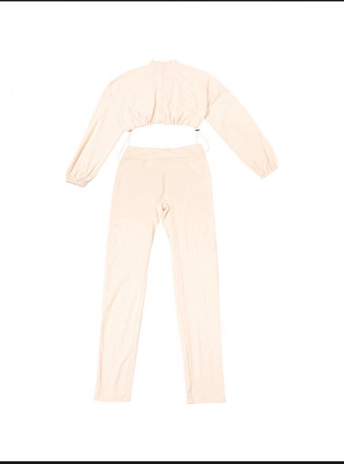 drawstring zipper cropped skinny pants set women lounge wear