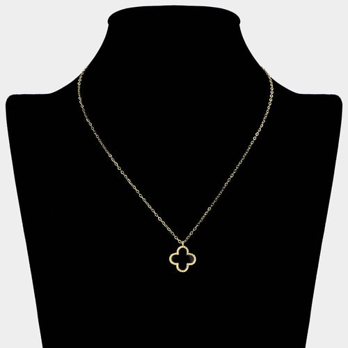 Stainless steel quatrefoil pendant necklace elegant jewelry