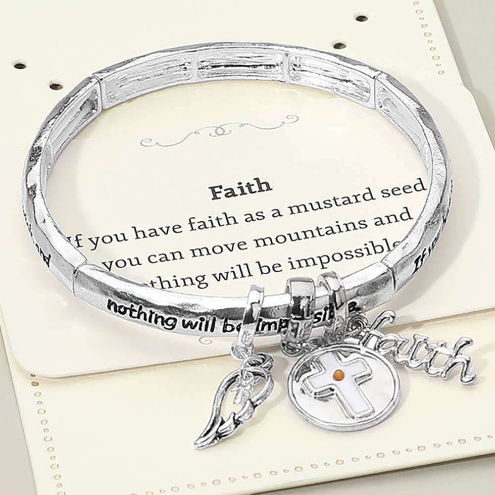 Angel Wing Faith Charm Bracelet Stretch Jewelry