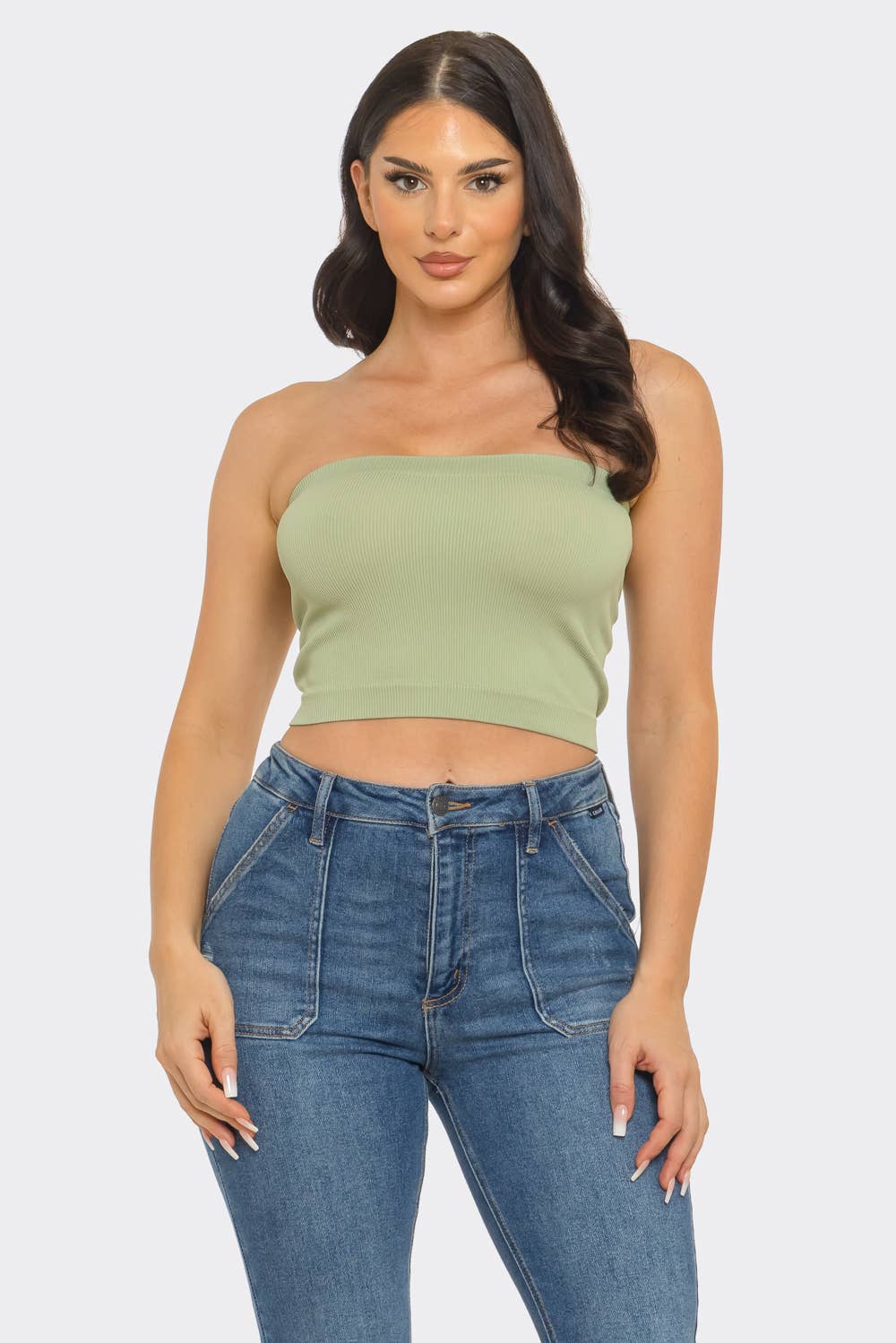 Elegant strapless ribbed bandeau crop top fashion wear