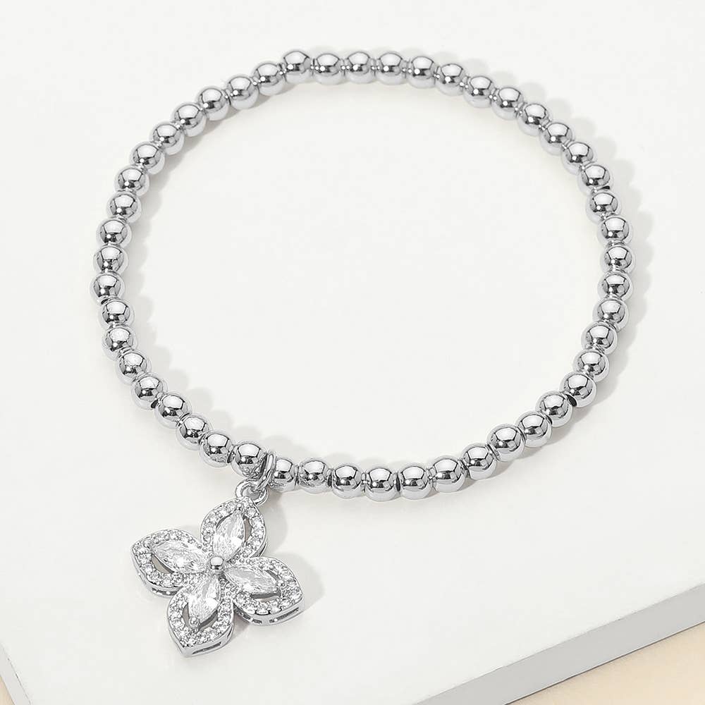 Flower charm stretch bracelet women stainless steel jewelry