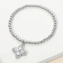 Flower charm stretch bracelet women stainless steel jewelry