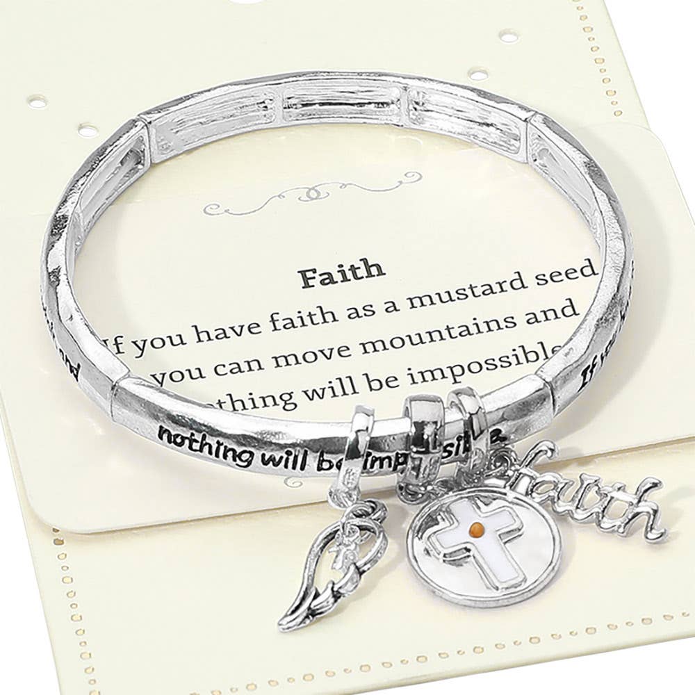 Angel Wing Faith Charm Bracelet Stretch Jewelry