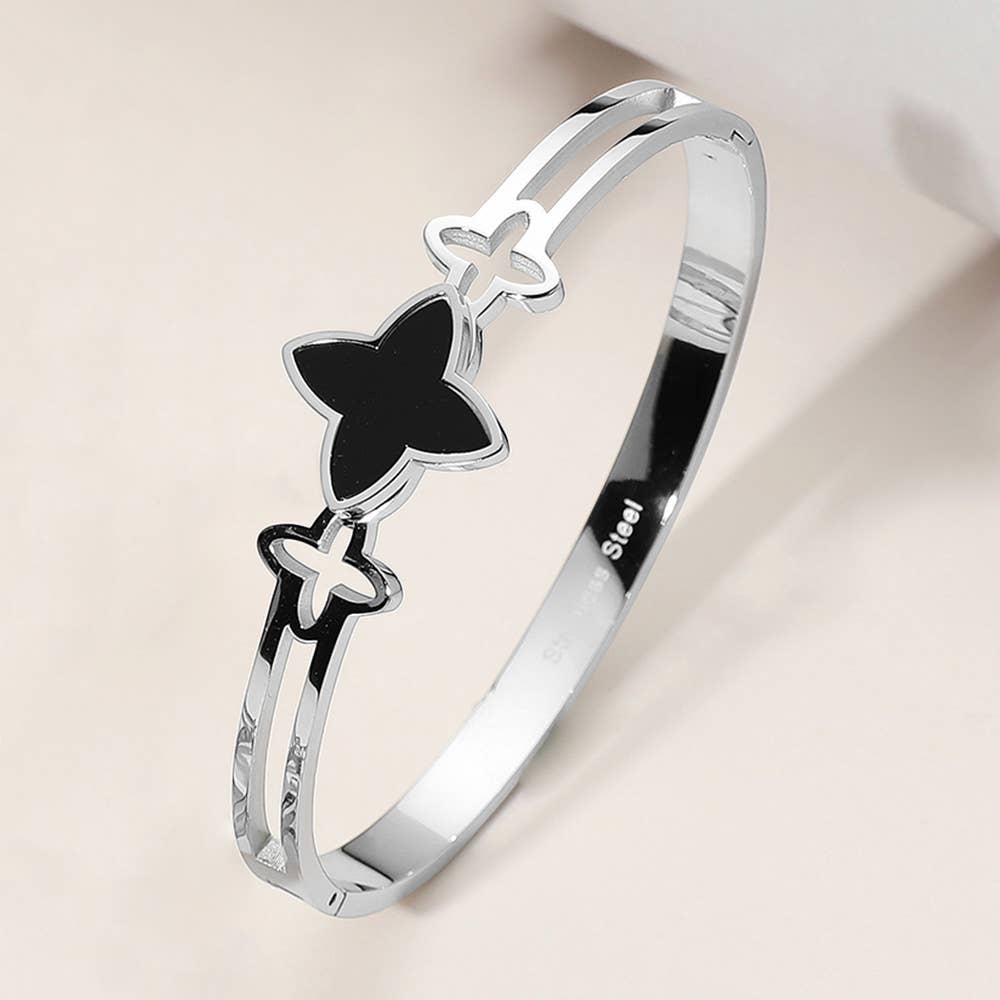 Clover Charm Stainless Cuff Bracelet Elegant Jewelry