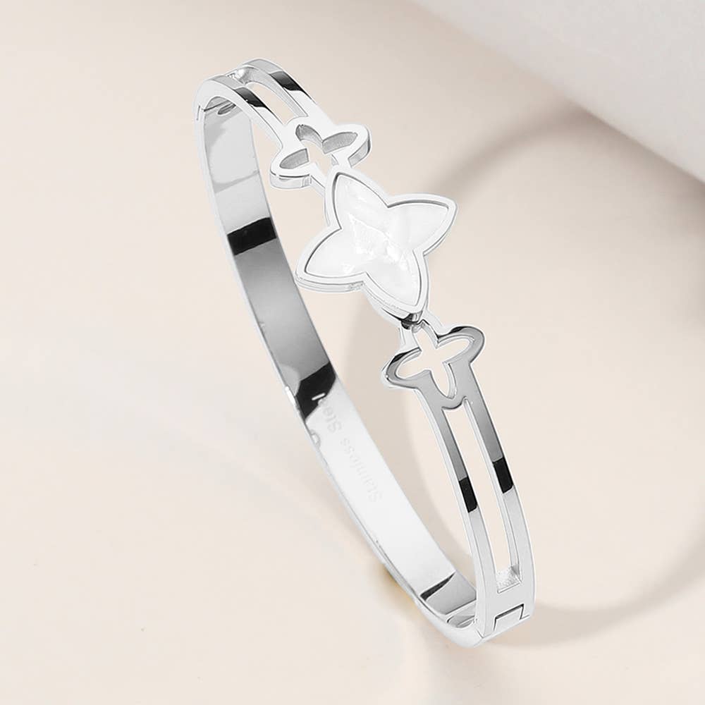 Clover Charm Stainless Cuff Bracelet Elegant Jewelry