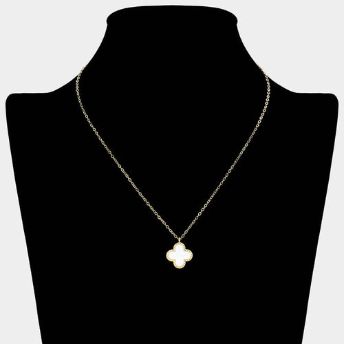 Elegant stainless steel quatrefoil pendant necklace fashion accessory