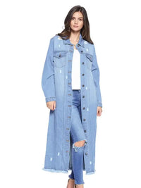 Distressed Long Denim Coat