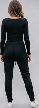 Miracle E Fashions Ribbed Long Sleeve Bodysuit And Lounge Pant Set - Image 3