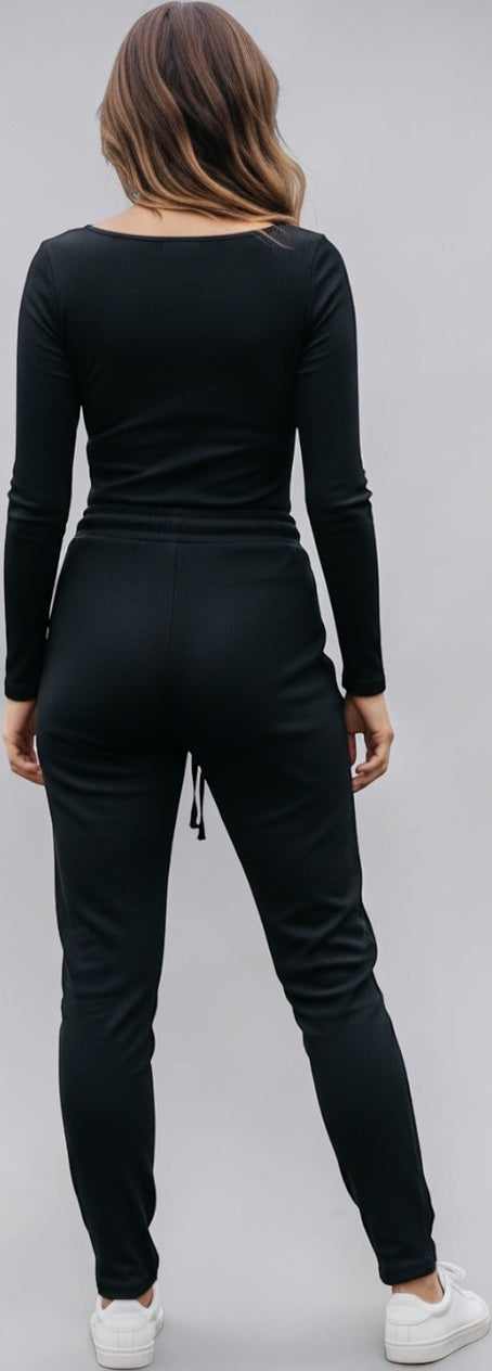 Miracle E Fashions Ribbed Long Sleeve Bodysuit And Lounge Pant Set - Image 3