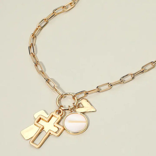Sacred heart disc charm necklace gold pendant chain