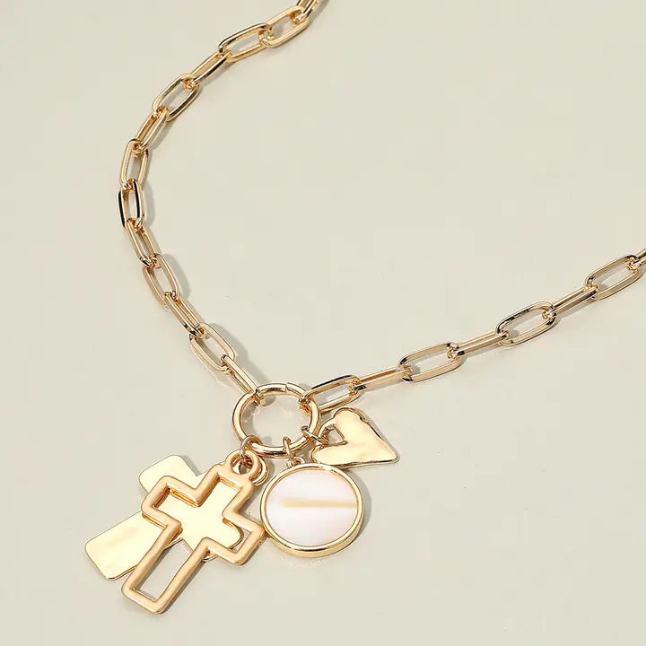 Sacred Heart Disc Charm  Necklace-Gold Pendant Chain | Miracle E Fashions