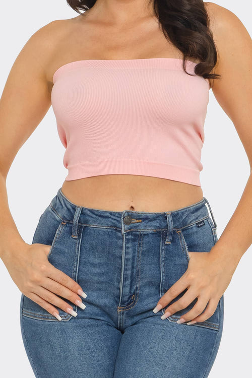 Women strapless ribbed bandeau crop top stylish look