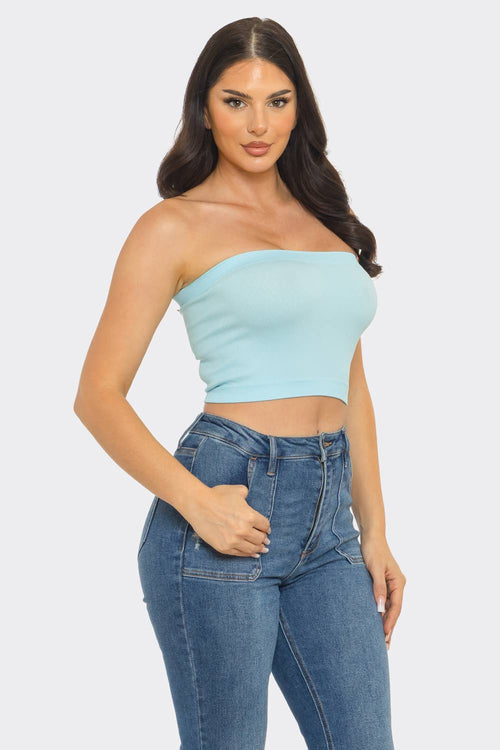 Strapless ribbed bandeau crop top summer outfit styling