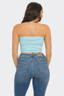Elegant strapless ribbed bandeau crop top fashion wear