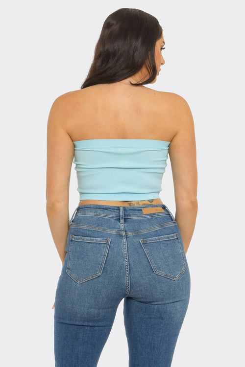 Elegant strapless ribbed bandeau crop top fashion wear