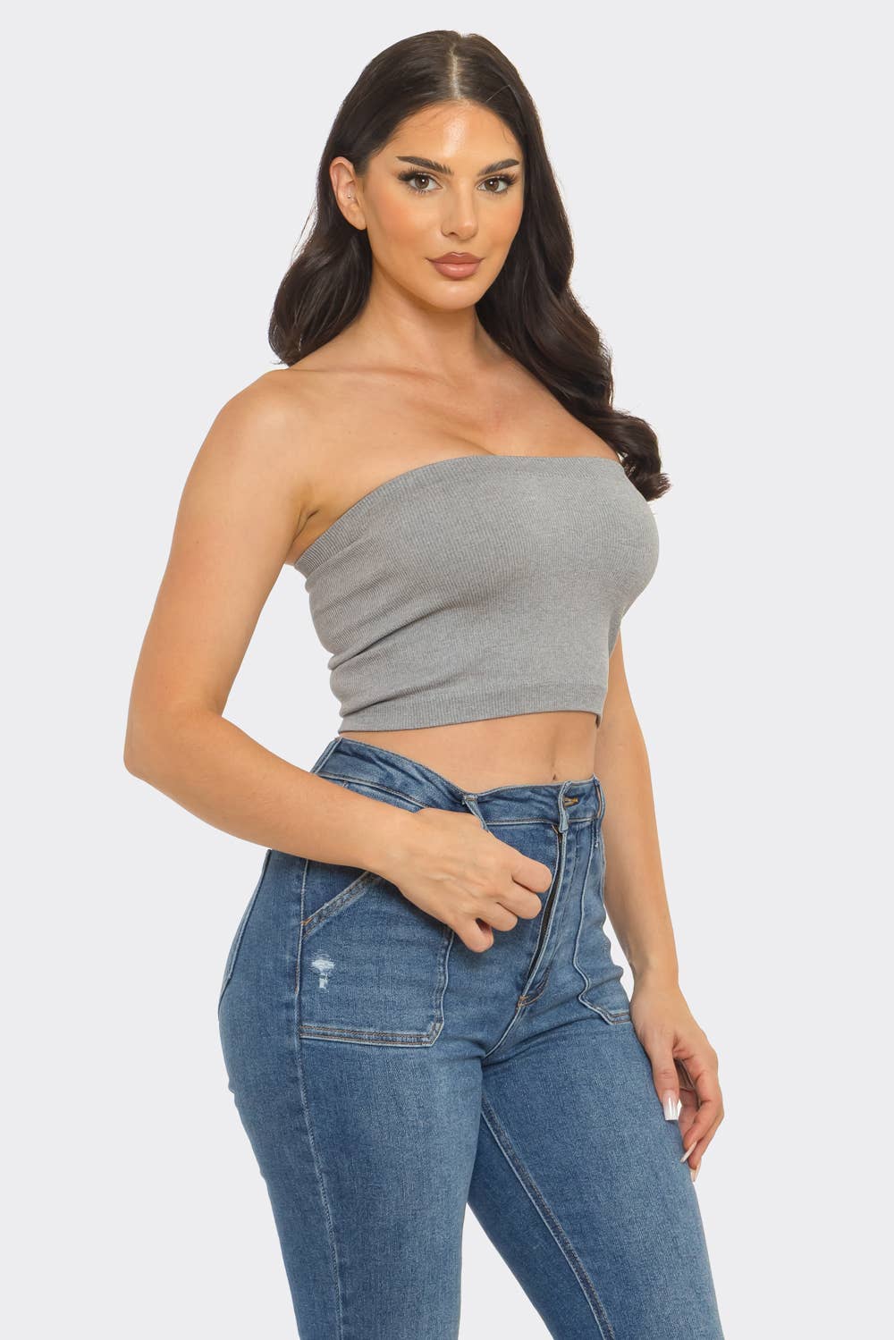 Strapless ribbed bandeau crop top summer outfit styling