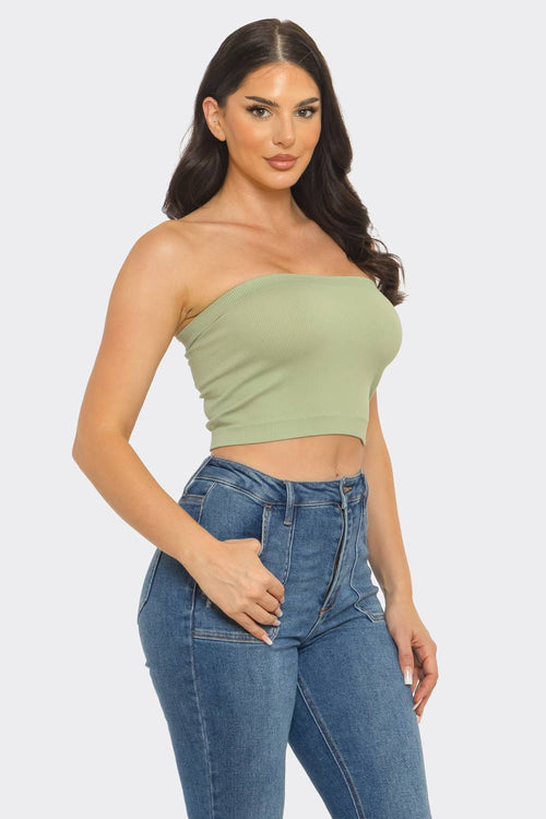 Strapless ribbed bandeau crop top