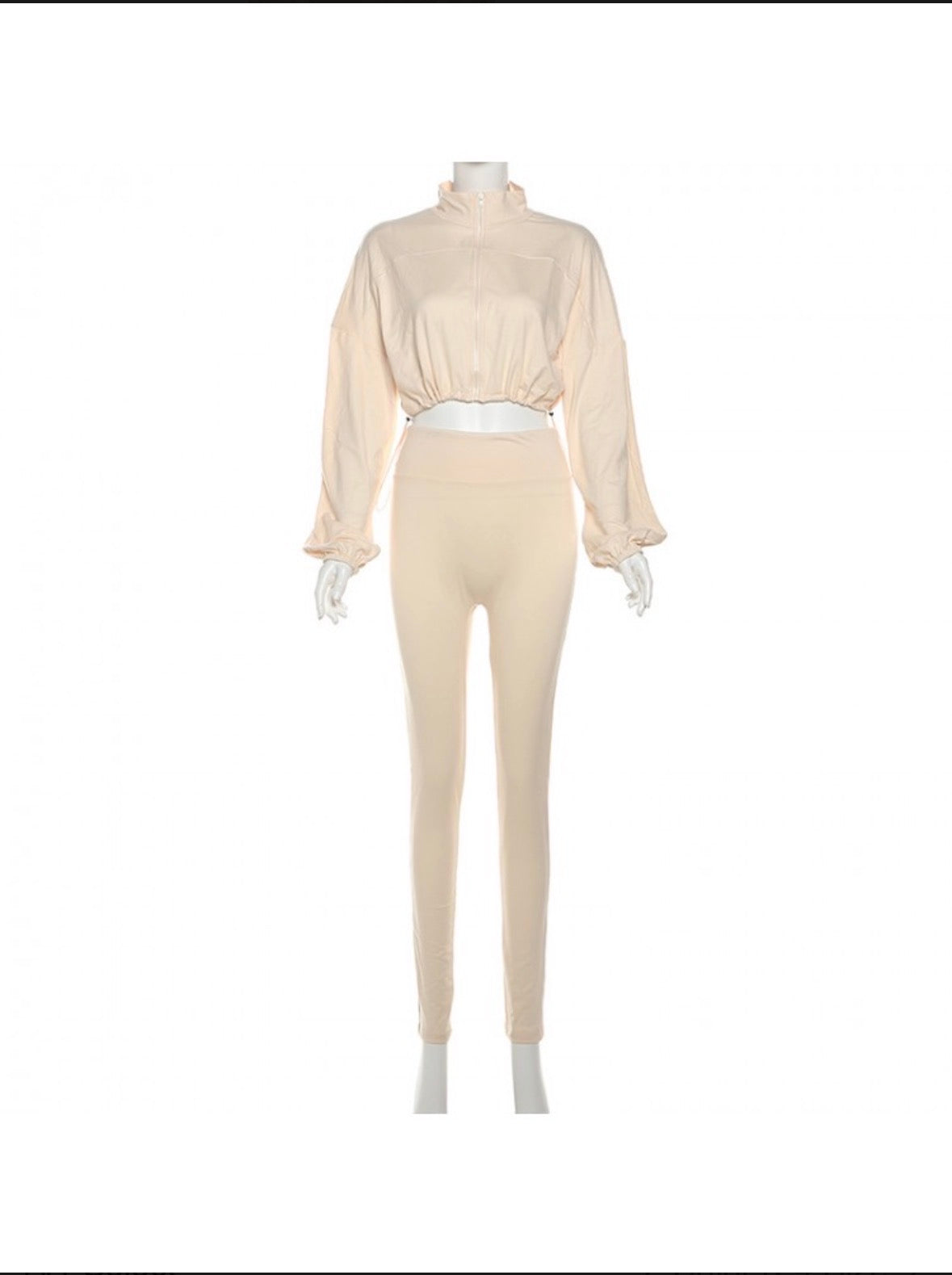 drawstring zipper cropped skinny pants set women casual set