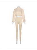 drawstring zipper cropped skinny pants set women casual set