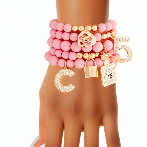 stackable charm bracelets matte pink women set bracelets