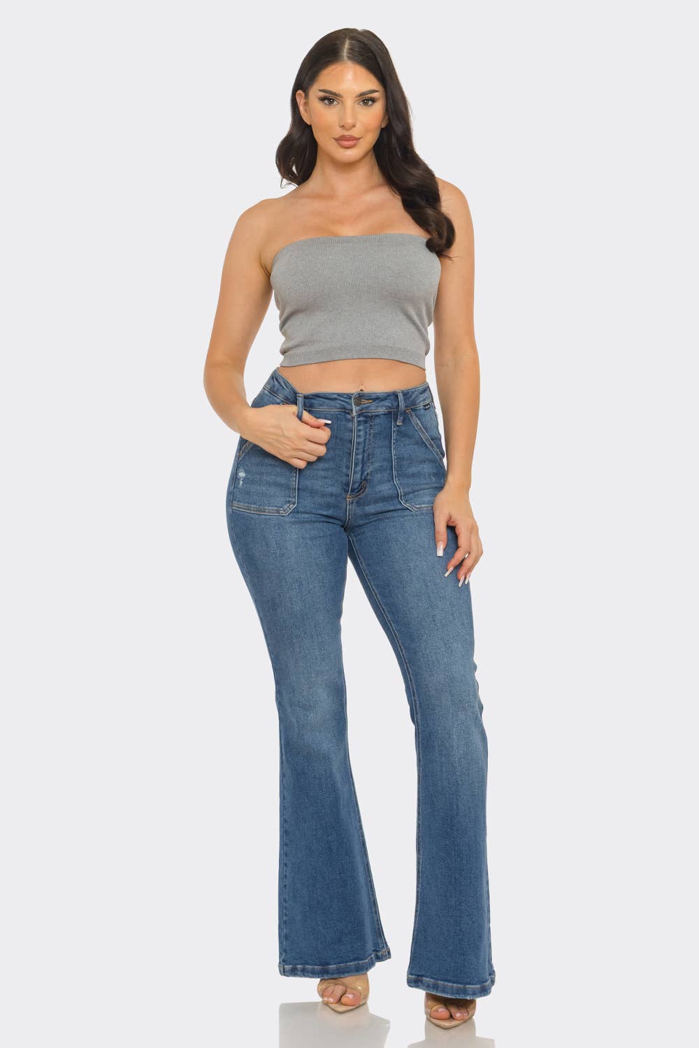 Elegant strapless ribbed bandeau crop top fashion wear