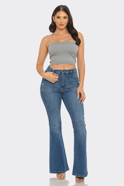 Elegant strapless ribbed bandeau crop top fashion wear
