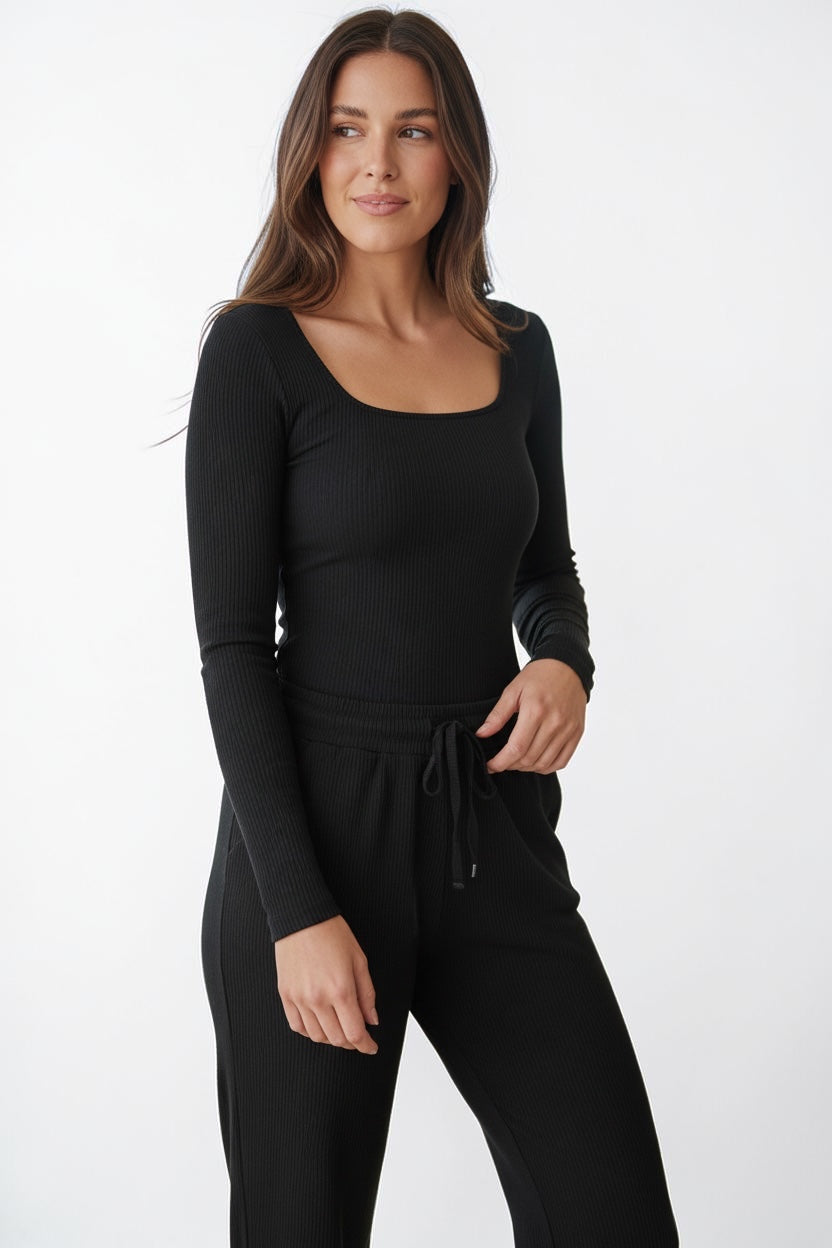 Miracle E Fashions Ribbed Long Sleeve Bodysuit And Lounge Pant Set - Image 2