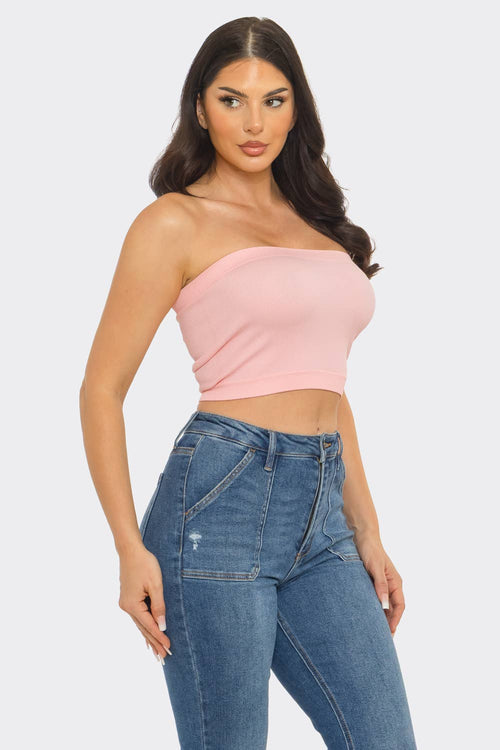 Elegant strapless ribbed bandeau crop top fashion wear