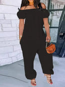 Off Shoulder Cuffed Jumpsuit