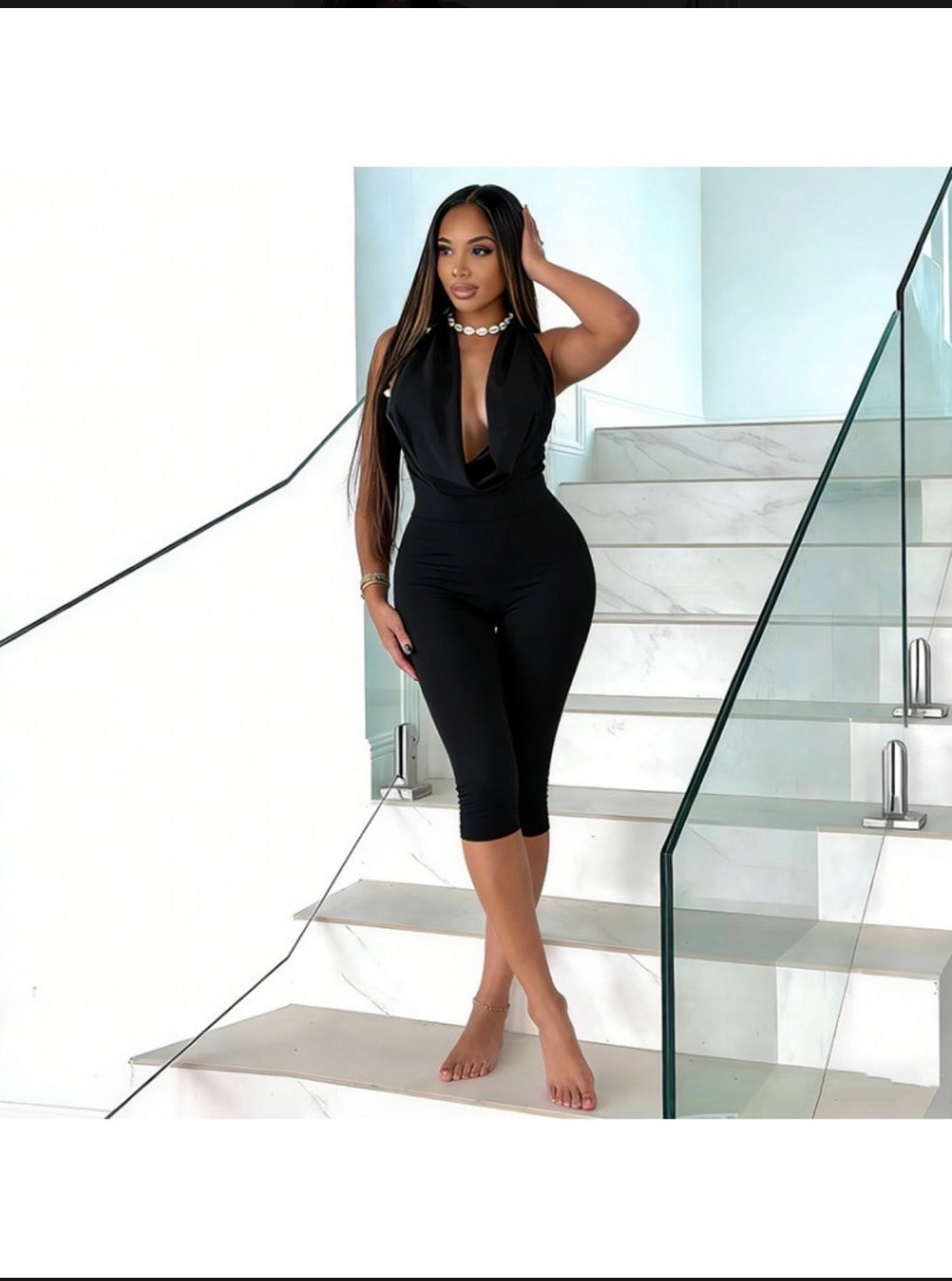 Backless Halter Capri Jumpsuit