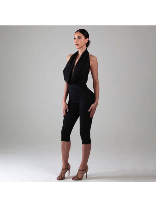 backless halter capri jumpsuit women capri leg design