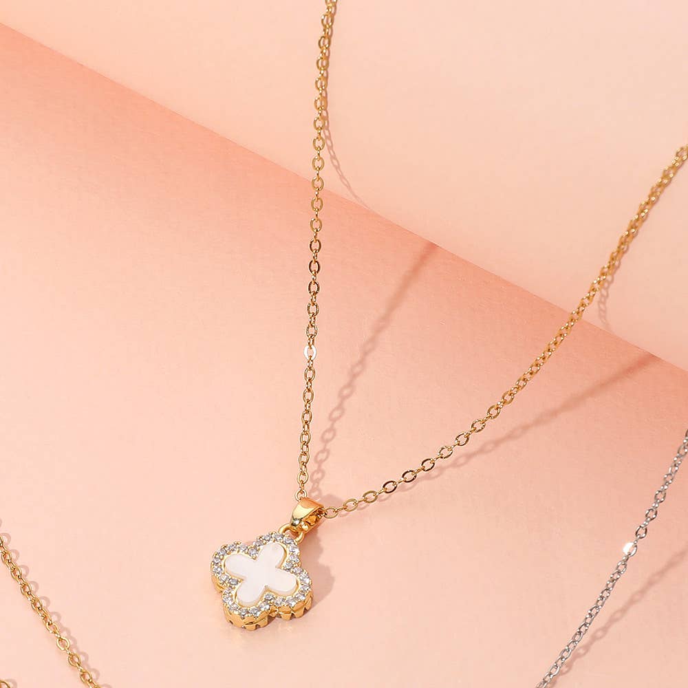 Stylish reversible quatrefoil pendant necklace close up
