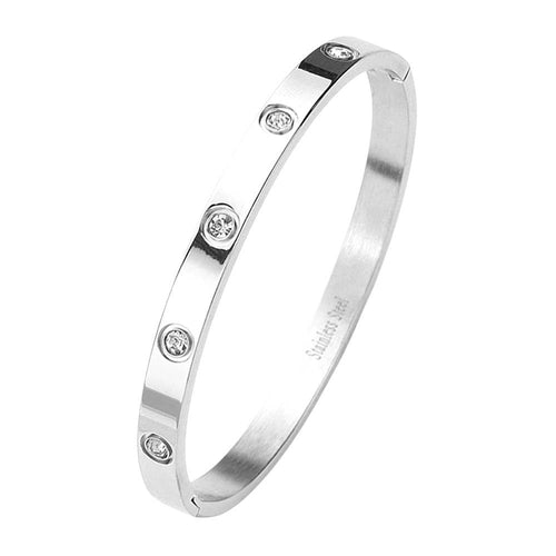 Women stainless steel station bangle bracelet modern design