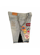 Multi-Patch Distressed Denim Shorts