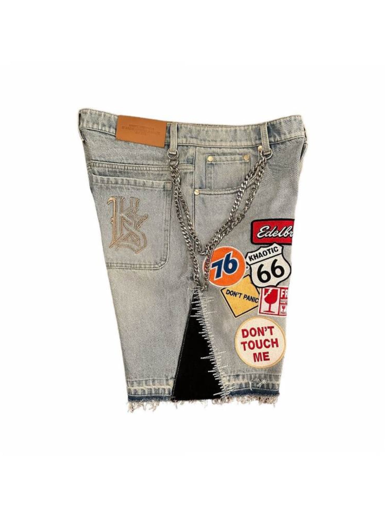 Multi-Patch Distressed Denim Shorts