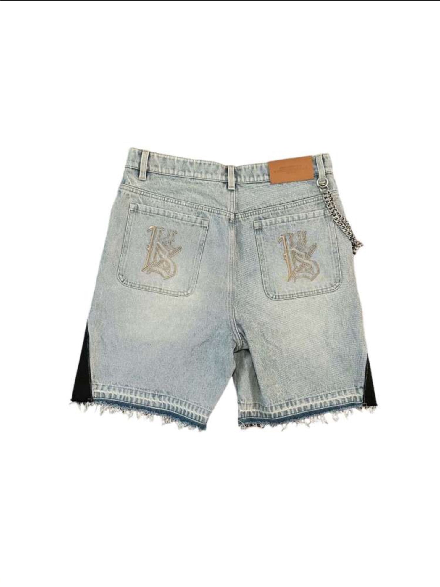 Multi-Patch Distressed Denim Shorts