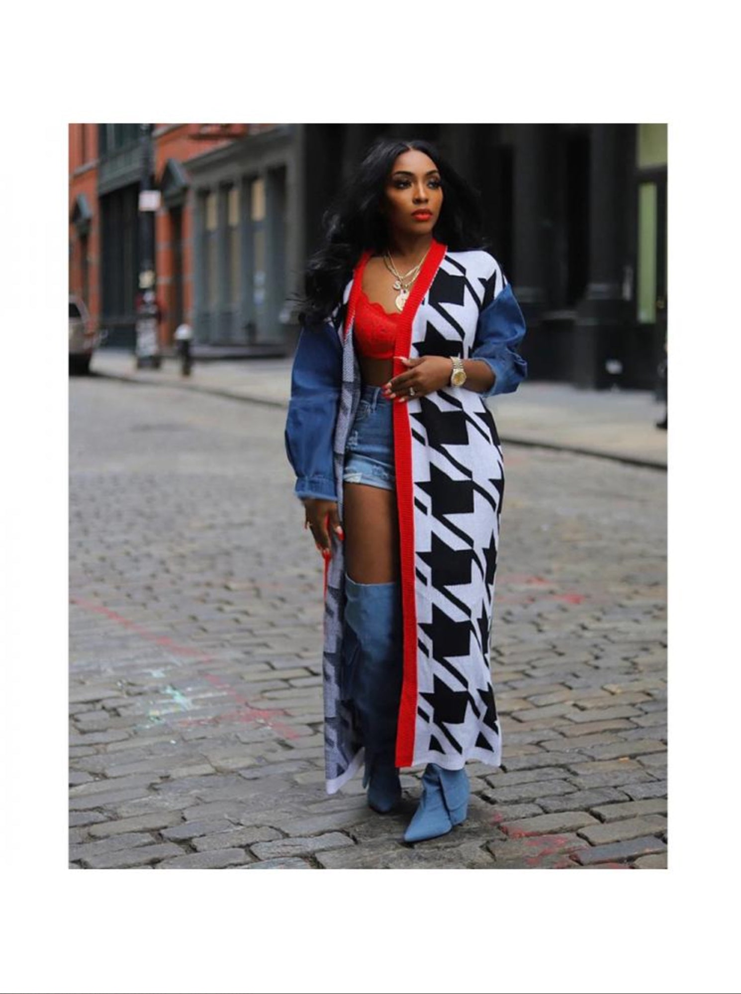 Denim Arms Colorblock Long Shawl