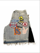 Multi-Patch Distressed Denim Shorts