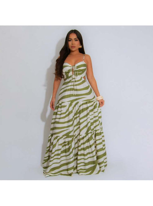 Woman wearing striped sun maxi dress