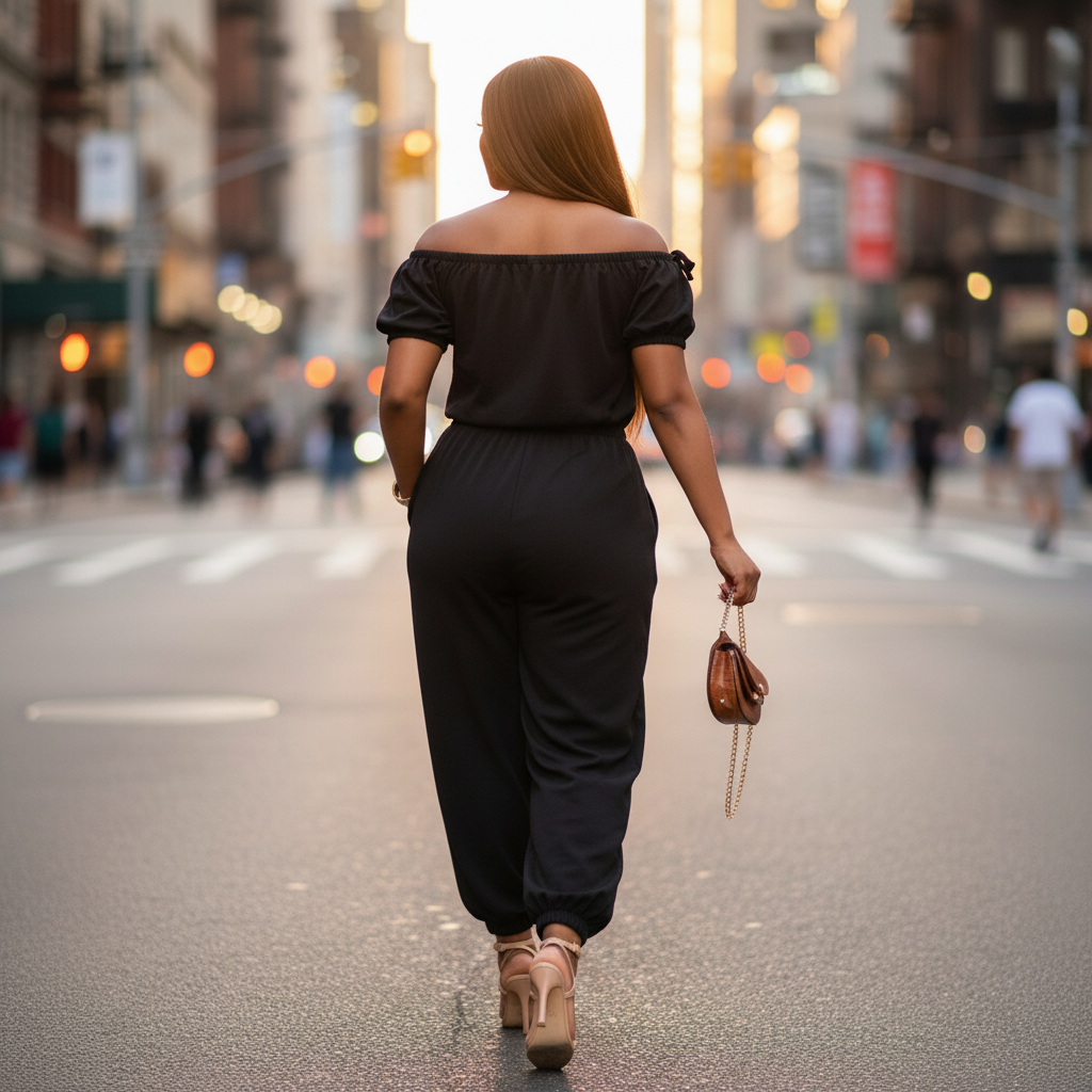 Off Shoulder Cuffed Jumpsuit - Casual Chic Women's Jumpsuit