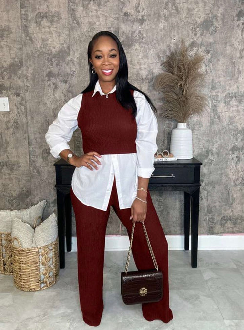 ribbed wide leg set women two piece stretch wear