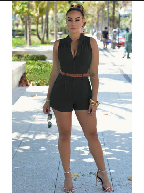 High rise sleeveless romper