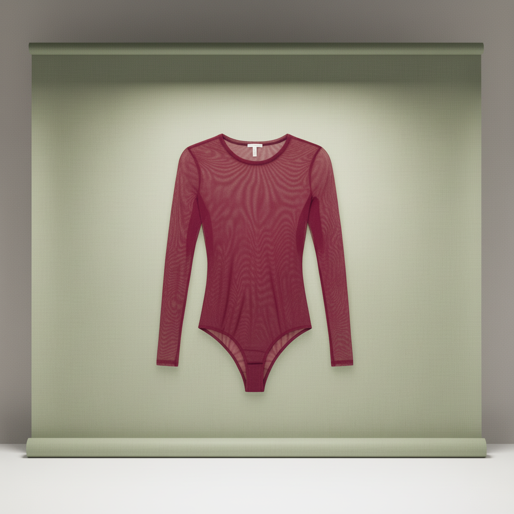 Black Mesh Bodysuit with Long Sleeves
