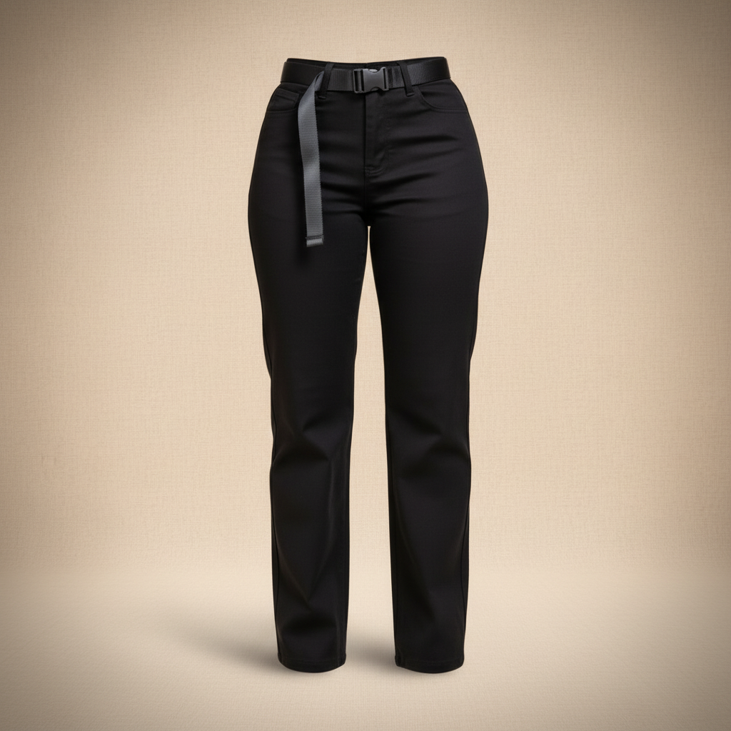 High-Waisted Straight Leg Trousers with Buckle Belt