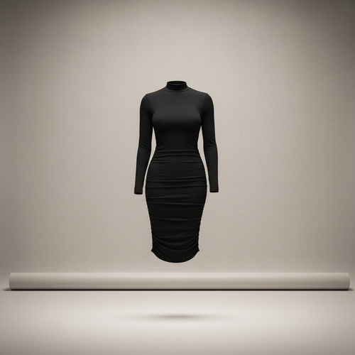 Mock Neck Ruched Bodycon Midi Dress for Women