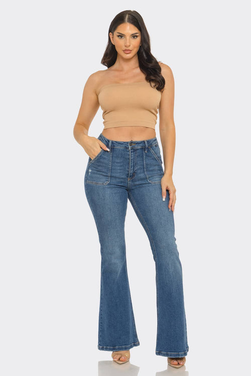 Strapless ribbed bandeau crop top seamless tube top