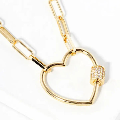 paperclip heart lock necklace women elegant jewelry gold chain