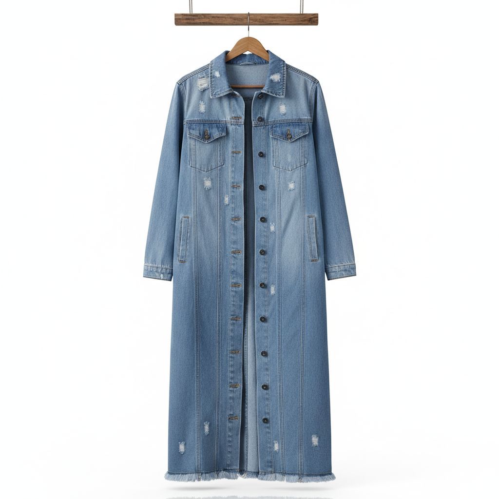 Distressed Long Denim Coat