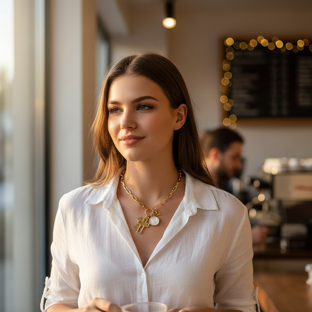 Sacred Heart Disc Charm  Necklace-Gold Pendant Chain | Miracle E Fashions